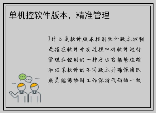 单机控软件版本，精准管理
